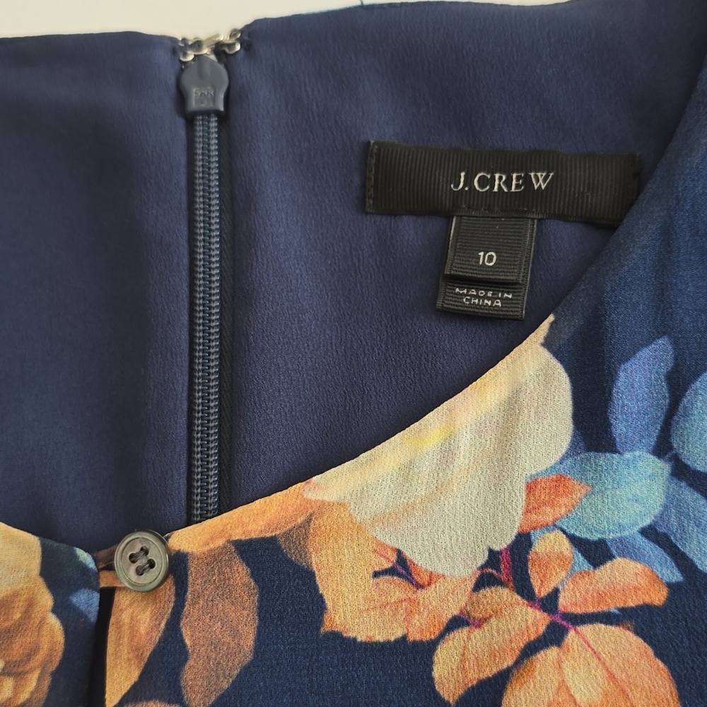 J. Crew 100% Silk Antique Floral Short Sleeve Shift Dress Blue Lined Size 10 - Picture 13 of 15